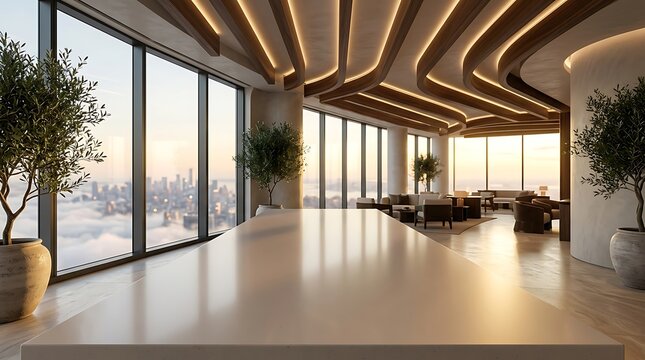 Modern Luxury Penthouse Office Interior with City Skyline View for Business Website Background