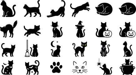 Fototapeta premium Halloween black cat silhouettes for decor and design