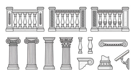 Classic Architectural Elements: Balustrades, Columns, and Capitals Illustration © Macan