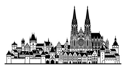 Fototapeta premium Historic European Cityscape Silhouette with Gothic Cathedral