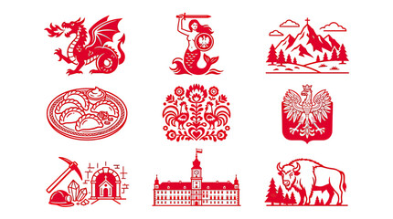 Poland Symbols Collection: Dragon, Mermaid, Eagle, Pierogi, Buffalo, Mountains © Macan