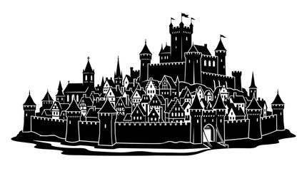 Medieval Castle Town Silhouette © Macan