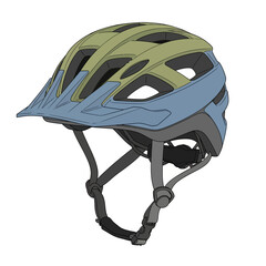 Obraz premium Detailed vector illustration of a modern mountain bike helmet with protective visor and straps