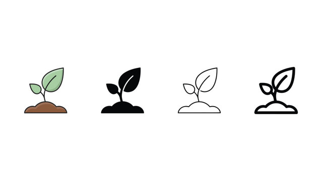 Various growing plant seedling sprout icon set illustrations