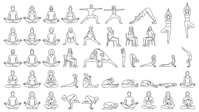 Large Premium Yoga Mindfulness Line Art Collection | Wellness Meditation Vector Pack