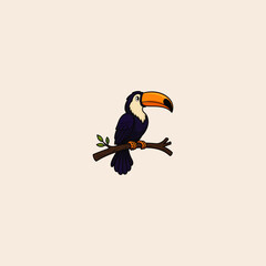 Fototapeta premium Colorful toucan bird perched on a tree branch with tropical wildlife colorful rainforest feathers environment birdlife ornithology