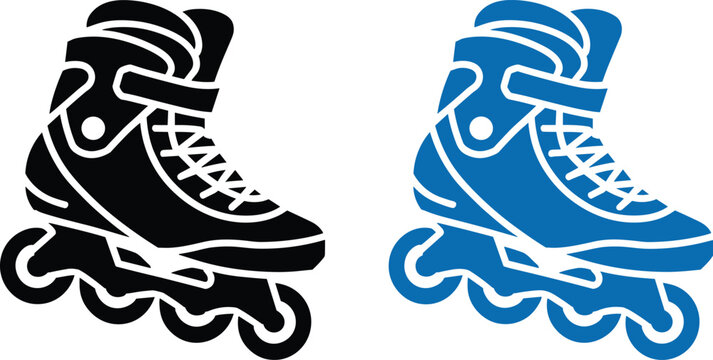 Pair of inline skates in black and blue colors featuring detailed boot with wheels and laces for fitness and outdoor sports activities
