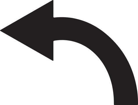 Curved arrow icon backwards bend silhouette for user interface design