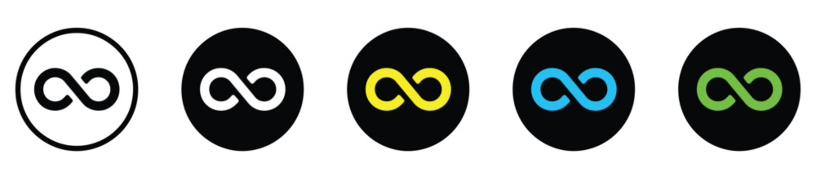 Set of infinity loop symbols in different colors representing eternity and endless possibilities.