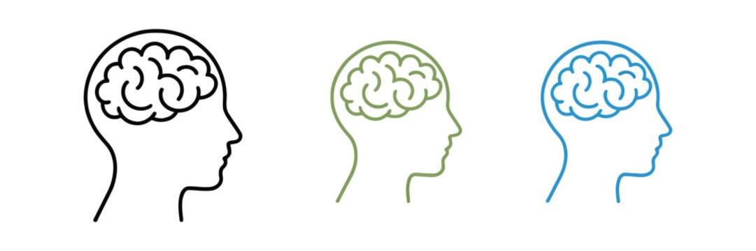 Brain icons featuring neural network connections for machine learning, artificial intelligence, and modern technology interface design