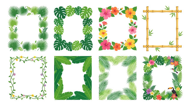 Tropical Floral and Leafy Borders Set: Exotic Frames for Design