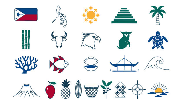 Philippine cultural symbols and landmarks collection with flat design elements