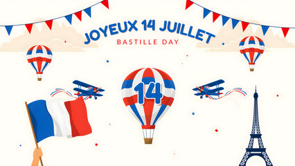 Fototapeta premium Colorful hot air balloon with patriotic flags