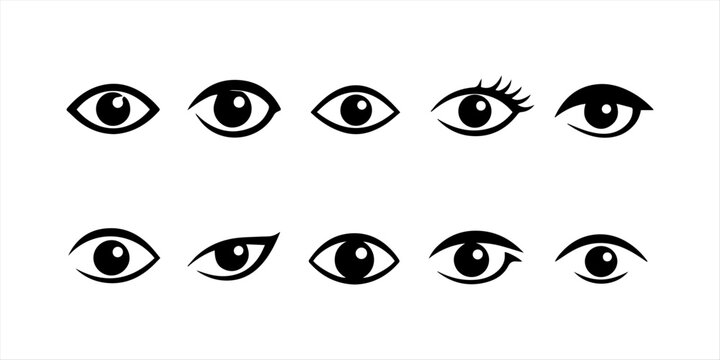 Stylized Eye Icons Set Collection &ndash; Minimal Black Line Human Eye Symbols for Vision, Beauty, Optometry and Logo Design Vector
Abstract Human Eye Vector Icon Pack &ndash; Modern Outline Eye Shapes Collection