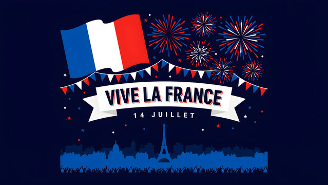 Vive la france patriotic celebration with fireworks