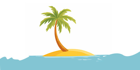 Tropical Paradise: A solitary palm tree stands tall on a small sandy island, surrounded by calm turquoise waters. A serene depiction of an idyllic getaway. © Ahamed