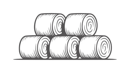 Stacked round hay bales in minimalist black and white style straw farm agriculture © Mehedy