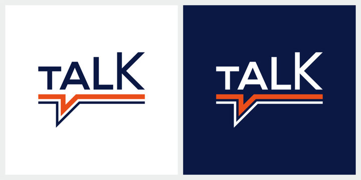 Talk typography word mark logo design with rectangle message bubble chat