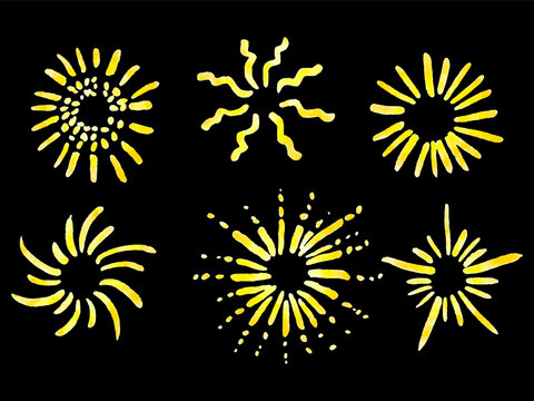 Yellow burst icons, explosion graphics, dynamic shapes, vector fireworks