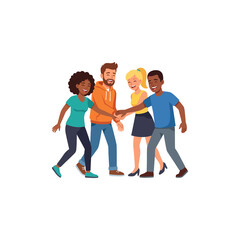 Naklejka premium Diverse Group of Young Happy Friends Joining Hands Together for a Collaborative Teamwork Concept