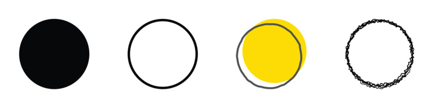 A collection of four circles, each with a unique style and color, presented in a row against a clean white backdrop