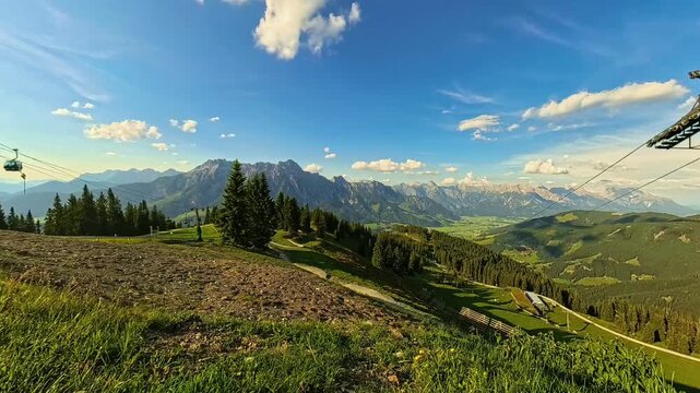 4K Timelapse alpine summer video with moving clouds at Leogang, Zell am See, Salzburg, Austria