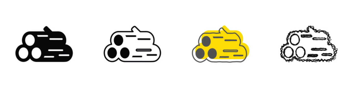 A collection of stylized log pile icons, showcasing different artistic interpretations for graphic design applications