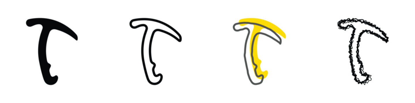 A collection of four artistic interpretations of an ice axe, showcasing different graphic styles and outlines for versatility