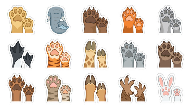 Collection of various animal paw prints in different colors and textures