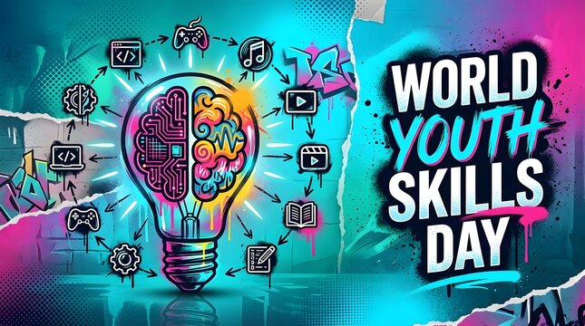 Light Bulb With Brain And Skill Icons Colorful Vector Illustration