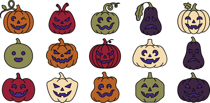 Halloween pumpkin patch colorful cartoon pumpkins for spooky decorations