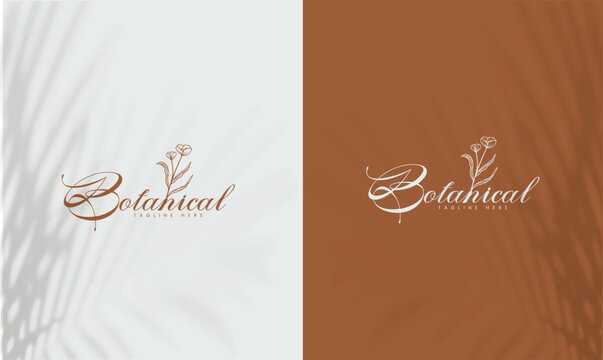 Floral element Botanical Hand Drawn Logo with Wild Flower and Leaves. Logo for spa and beauty salon, boutique, organic shop, wedding, floral designer, interior, photography, cosmetic