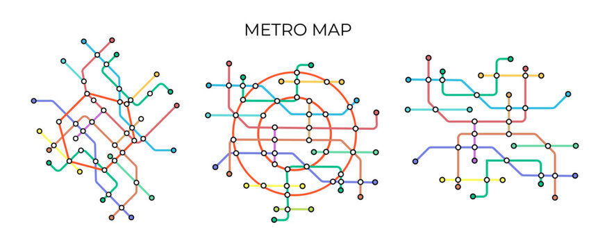 Metro stations and plan of subway with. Fictional metro map of underground. Layout of public passenger transport. Vector