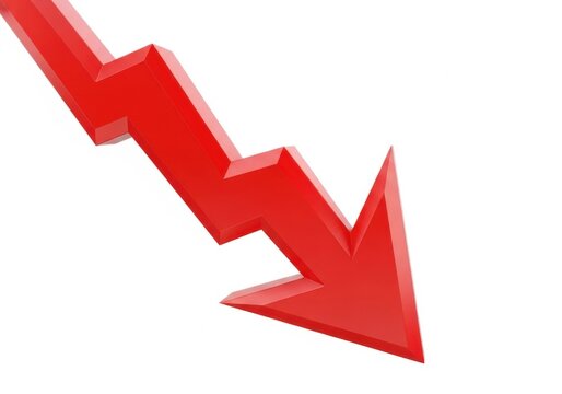 3d red downward arrow chart symbol isolated on white background
