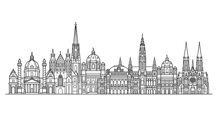 Fototapeta premium Vienna Skyline Silhouette - Famous Austrian Landmarks in Outline Style