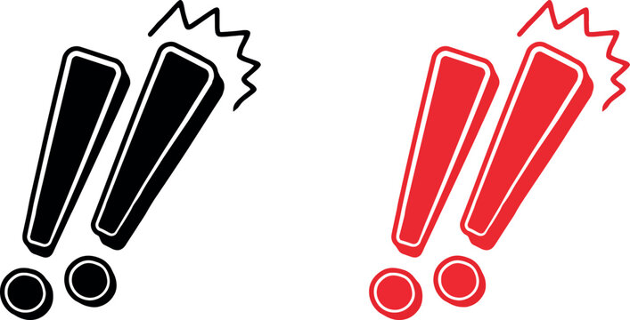 Double exclamation points graphic design black and red on transparent background, comic style emphasis, vector illustration. Vector Illustration