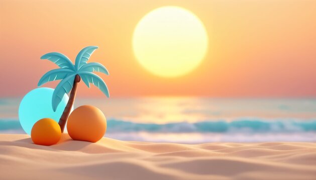 Tropical Beach Sunset Illustration