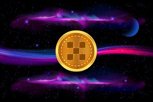 okb cryptocurrency images on digital background. 3d illustration.