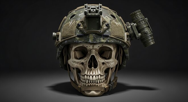 Military tactical skull with combat helmet.