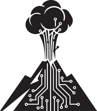 Erupting Volcano Digital Circuit Board Tech Innovation Power Monogram Logo