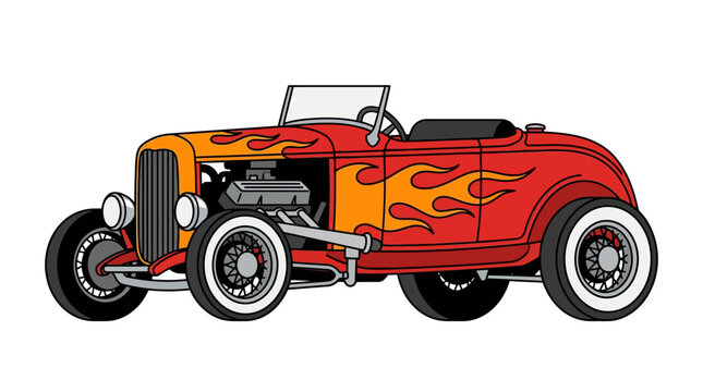 Vintage Hot Rod Car with Flames - Classic American Automobile