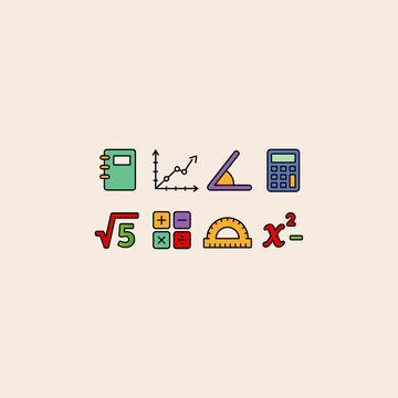 Mathematics and geometry educational icon set with instruments mathematics geometry education learning calculator notebook protractor academic