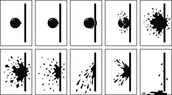 Black Ink Ball Splat Animation Sequence Vector for Motion Graphics, Comic Book Effects & Creative Storyboard Design (EPS)