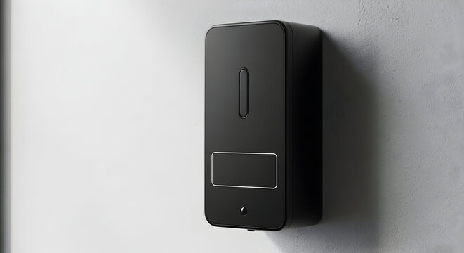 Black electronic device mounted on wall, close-up view