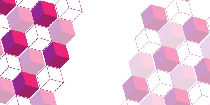 Abstract hexagon cube purple theme clear white background. Wallpaper art design