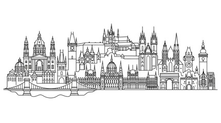 Fototapeta premium European City Skyline Outline - Famous Landmarks Silhouette