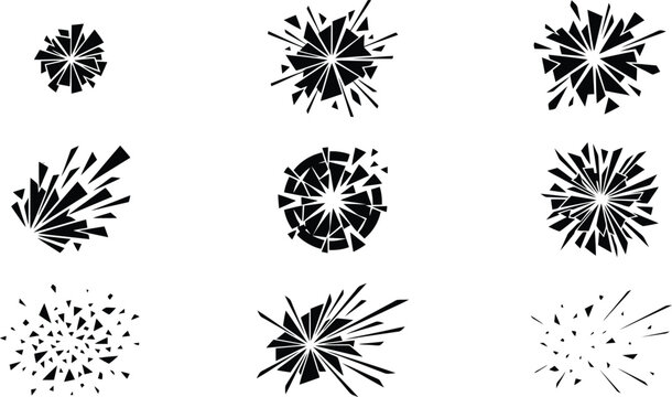 Black Broken Glass Shards and Shattered Explosion Vector Elements for Graphic Design, Action Illustrations & Motion Graphics (EPS)