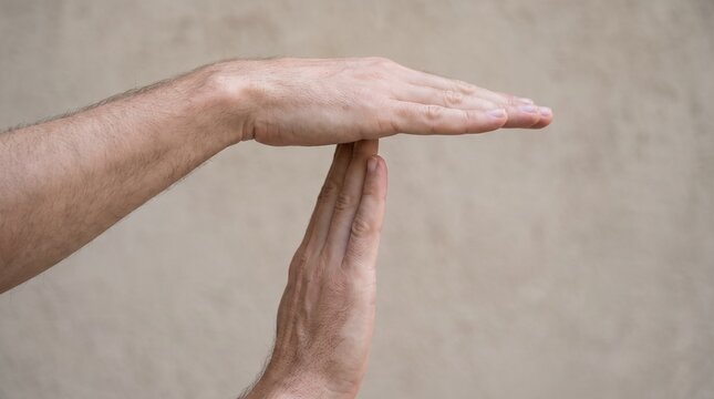 Person hand making time out gesture isolated on plain background with language