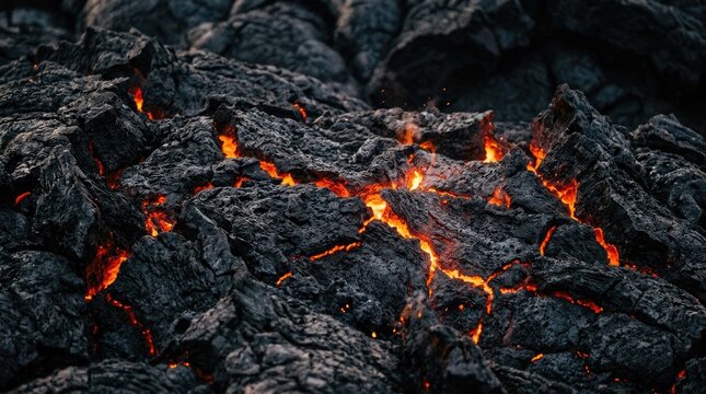 Glowing embers of halloween a fiery dark lava rock background