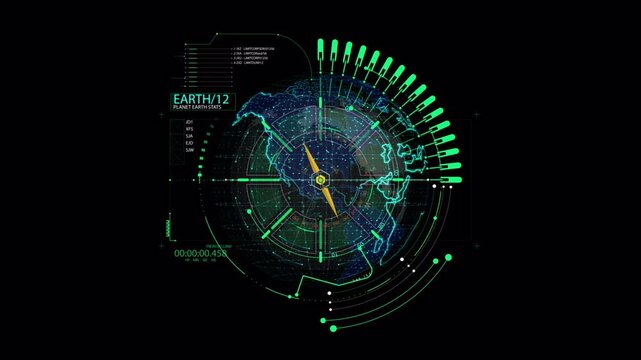 Futuristic Digital Earth Global Communication Network Data Visualization Interface.